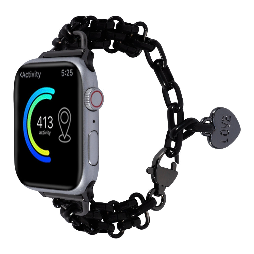 For Apple Watch Series 9 8 7 41mm 6 5 4 SE (2023) SE(2022) SE 40mm 3 2 1 38mm Three Row Stainless Steel Watch Band Wrist Strap with Heart Shape Pendant For Apple Watch Series 9 8 7 41mm 6 5 4 SE (2023) SE(2022) SE 40mm 3 2 1 38mm Three Row Stainless Steel Watch Band Wrist Strap with Heart Shape Pendant